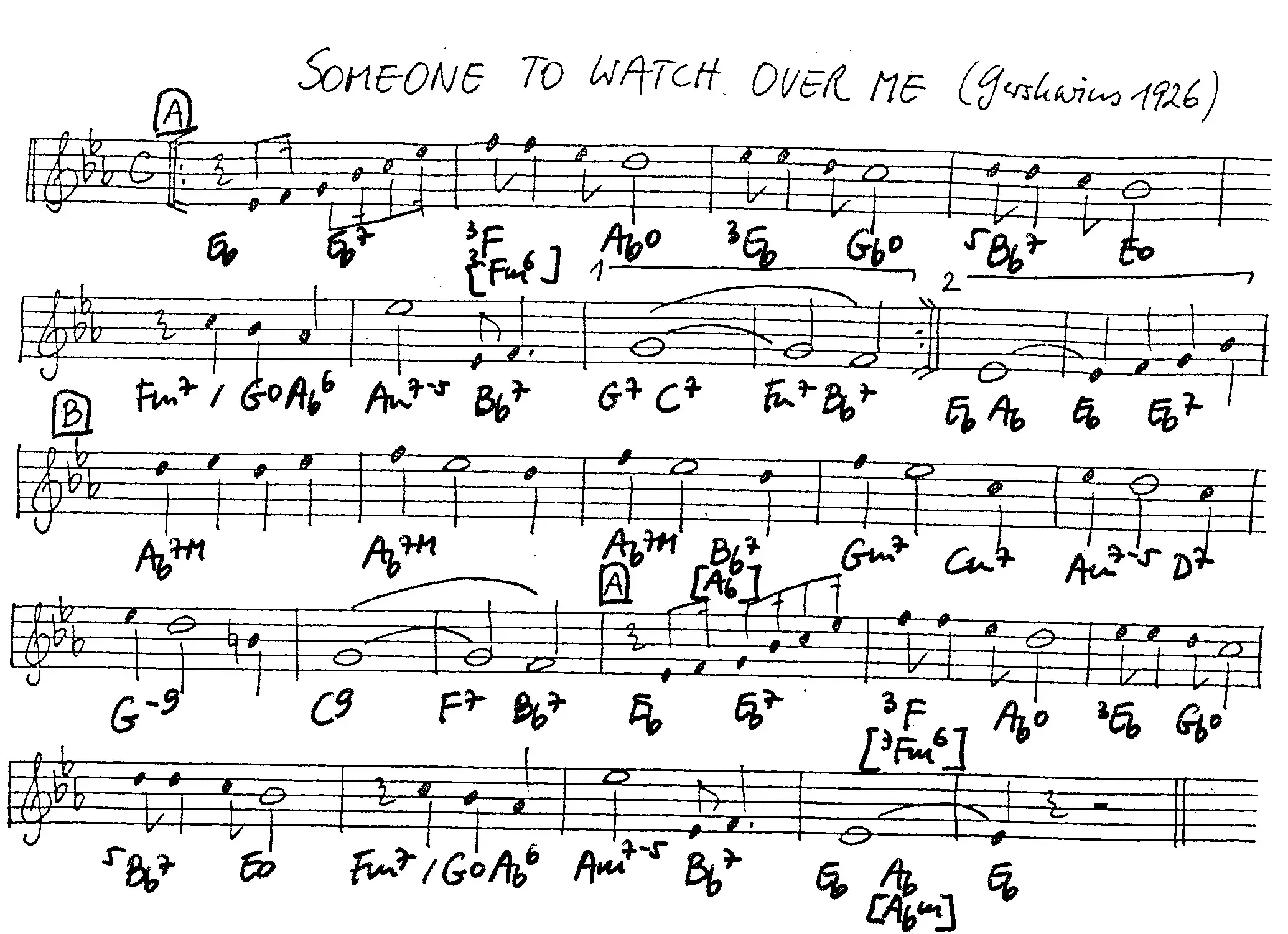 someone to watch over me free jazz leadsheet - Courtesy of the Jungle Jazz Band